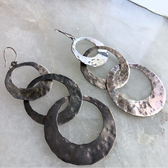 Vintage Sterling Silver Lightweight Hammered Dangle Earrings - Picture 1 of 7